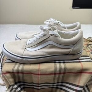 Vans Old Skool Suede Canvas Low Top Casual Skate Shoes Tan White Mens 11